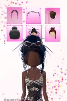 an animated doll with different hair styles on it's head and other items in the background