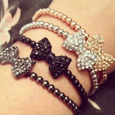 Bows bracelets--it's the multiples that I'm especially attracted to Silver Fairy, Lia Sophia, Funky Jewelry, Cute Accessories, Cute Bracelets, Arm Candy, Piercing Jewelry