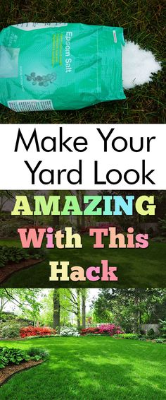 a bag that is sitting in the grass with text overlay reading make your yard look amazing