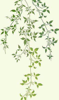 a branch with green leaves hanging from it's branches, against a white background