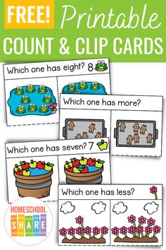 the free printable count and clip cards for children to practice counting with their numbers