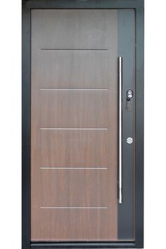 a modern wooden door with metal handle