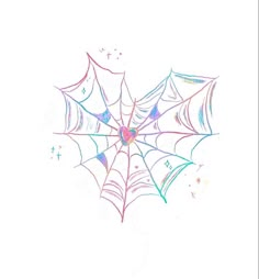 a spider web drawing with colored pencils on white paper in the shape of a heart