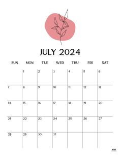 the july 2012 calendar with a pink flower on it