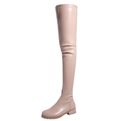 PRICES MAY VARY. 【TRENDY DESIGN】 With a classic round toe, this thigh high boot is a must-have item for fashion followers. The slightly stretched PU leather upper is smooth to the touch and comfortable to wrap. 【WALKING STEADILY】These women’s knee-high boots feature a non slip rubber outsole that provides stability on wet and slippery ground in winter. The 1.2-inch chunky heel design provides extra support for comfortable long-day walking. 【CONVENIENT TO WEAR】The side zipper design makes the ove Casual White Knee-high Boots With Round Toe, Fitted White Knee-high Winter Boots, White Knee-high Boots With Wide Calf, Chic White Knee-high Boots Medium Width, White Leather Knee-high Boots Medium Width, Knee Stretches, Soft Boots, Knee Length Boots, Low Block Heels