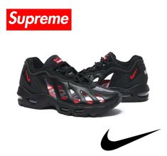 Supreme Air Max 96 Black Size 10.5 * Order Confirmed. Condition is "New with box". Shipped with standard shipping 100% authentic In hand and ready to ship Nike Airmax System, Airmax 96, Air Max 96, Air Max Sneakers, Hiking Boots, Air Max, Nike Air Max, Nike Air, Sneakers Nike