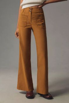 The Junie High-Rise Wide-Leg Flare Pants by Maeve | Anthropologie Women Flare Pant, Affordable High-waisted Wide Leg Pants For Fall, Women’s Pants Winter, Camel Flare Pants, Cheap Fall Work Pants For Women, Camel Wide Leg Pant, Camel Womens Pants, Rust High Waisted Pants, Wide Leg Dress Pants Winter