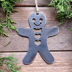 Gingerbread Man Metal Ornament Christmas Plasma Metal Art, Welded Christmas Ornaments, Christmas Welding Projects, Christmas Metal Art, Metal Christmas Decor, Iron Ornaments, Sheet Metal Crafts, Metal Christmas Ornaments, Welders Wife