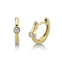 Shy Creation Jewelry - 14KT YELLOW GOLDHUGGIE STYLE EARRINGS ACCENTED WITH A DIAMOND | Manfredi Jewels Contemporary Fine Jewelry, Diamond Huggie Earrings, Diamond Huggies, Diamond Fashion Rings, Rose Gold Metal, Huggie Earrings, Bezel Diamond, Rose Gold Diamonds, Fine Jewellery Earrings