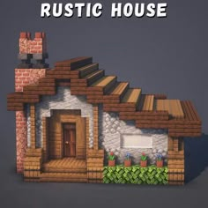 a small house made out of bricks with the words rustic house above it