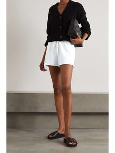 JAMES PERSE Supima cotton-jersey shorts | NET-A-PORTER Comfy Summer Bottoms For Everyday Wear, White Cotton Shorts For Everyday, White Cotton Everyday Shorts, Everyday White Cotton Shorts, Relaxed White Cotton Shorts, White Relaxed Cotton Shorts, Comfy Short Length Bottoms For Everyday, Comfortable Cotton Bottoms For Day Out, Cotton Athleisure Shorts For Day Out