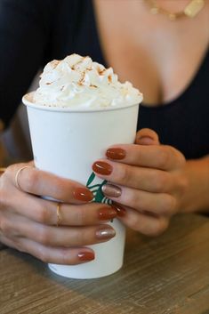 Pumpkin Spice season is here! #fallnails #septembernails #octobernails #nailtrends #lattenails #pumpkinspicelatte #nailtrends2023