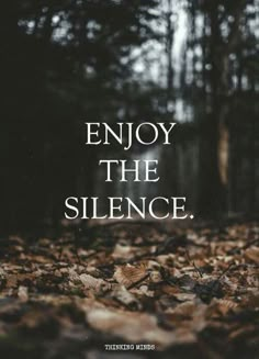 an image of the words enjoy the silence in white on a black and white background