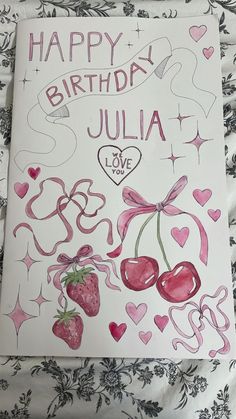 a birthday card for julia with hearts and cherries on the front is written happy birthday julia