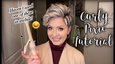 Curling Iron On Short Hair, Pixie Blowout, How To Curl Short Hair Tutorial, How To Style A Long Pixie Hair Tutorials, How To Curl Short Pixie Hair, How To Curl Pixie Cut, Curl Pixie Hair Tutorials, Curling A Pixie Haircut, Curling Pixie Hair Tutorials