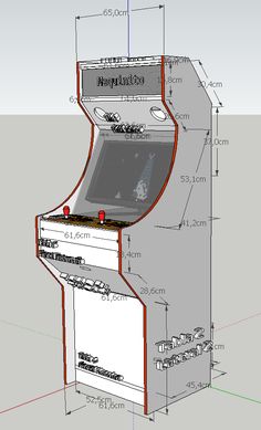 an old fashioned arcade machine is shown in this drawing form, with measurements for the front and back sides