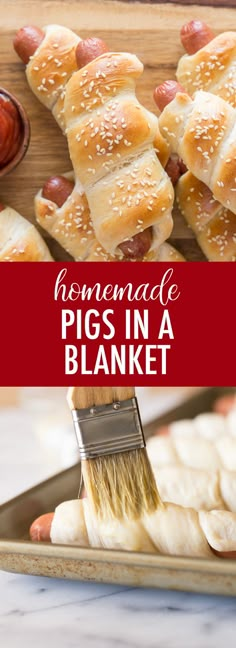 homemade pigs in a blanket recipe with text overlay