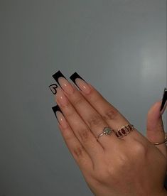 Black Squared French Tips, Short Square Acrylic Nails Black French Tips, Black French Tip Tapered Square, Long Square Black French Tip Nails, Black French Tip Nails Square With Charms, Medium Square Acrylic Nails, Acrylic Nails Yellow, Heart Pin