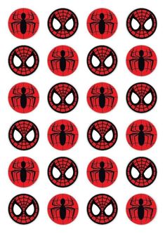 spiderman face stickers are shown in red and black, with the eyes open