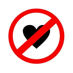 a red and black sign with a heart in the center on a white background that says no love