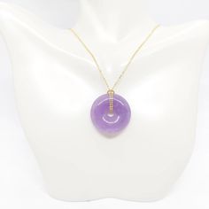 LAVENDER Jade Donut 25x25mm Pendant with 17.5-22 Inches Gold Plated Over 925 Sterling Silver Chain. Lucky Lavender Jade Donut Pendant for a Jade LOVER. Available on Etsy.com Store name AmazingbyAlexander. https://amazingbyalexander.etsy.com/listing/1719303482 -Product Info: - Donut Luck Stone: Lavender Jade. - Donut Luck Measures: 25mm x 25mm Purple Jade. - Metal: Gold Plated over 925 Sterling Silver. - Chain Length: 17.5-22 Inches. - Nice Gift Box Included. Lavender Jade, Donut Pendant, Purple Jade, 925 Sterling Silver Chain, Diy Bracelet, Sterling Silver Chain, Diy Bracelets, Chain Lengths, Chain Length