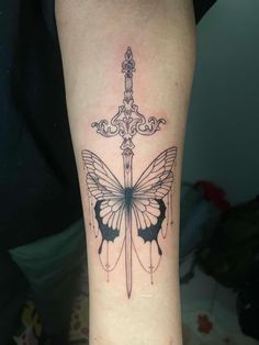 Butterfly And Swords Tattoo, Kc Tattoo, Semi-colon Butterfly Tattoo, Butterfly Swords, Tattoo Prices, Dagger Tattoo, Artist Custom, Snake Tattoo, Ink Ideas