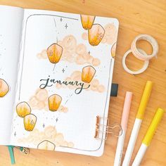 January Cover Page, Bullet Journal Goals Page, January Theme, Missing Them, Prettiest Celebrities, Floating Lanterns, Bullet Journal Cover Page, Bullet Journal Cover Ideas