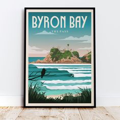 Byron Bay Surf Poster | The Pass Surf Illustration | Home Decor Art Deco Landscape, Surf Artwork, Surf Art Print, Surf Gifts, Surf Poster, Surf Decor, Fine Art Painting Oil, Canvas Wall Hanging, Portrait Wall