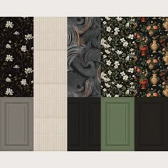 four different wallpapers with flowers and leaves on them, all in shades of green