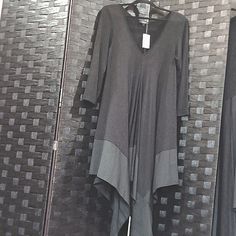 Nwt. Cq By Cq Black 3/4 Sleeve, Mixed Media, Midi Hankerchief Hem Dress.Size L. Upper Is Rayon/Spandex. Lower Polyester. Lightweight,V-Neck W/ Stretch. Top Of Shoulder To Longest Hankerchief Hem Point Is Approximately 51". Cq By Cq Dress, Hankerchief Hem, Basic Dresses, Corset Midi Dress, Athleisure Dress, Striped T Shirt Dress, Plus Size Cocktail Dresses, Long Sleeve Cocktail Dress, Organic Cotton Dress