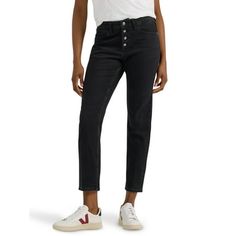 With the Lee Womens Heritage Slim Straight Button-fly Jean, you get the perfect fit made for you. With details including iconic logo hardware, labeling, and spade pockets as well a form flattering mid-rise. Made from a soft cotton with just a hint of stretch, these slim jeans are designed to get better with every wear. Size: 8.  Color: Black.  Gender: female.  Age Group: adult. Iconic Logo, Button Fly Jeans, Slim Straight Jeans, Slim Jeans, Get Better, Colored Jeans, Straight Jeans, Straight Leg Jeans, Gender Female