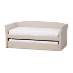 the daybed is made from fabric and has a pull out bed for toddlers