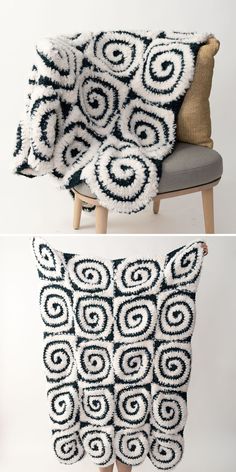 two pictures of the same blanket with different designs on it, one is black and white