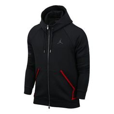 Jordan logo Splicing Zipper Sports Hooded Jacket Men's Black CK1343-010 Black Moisture-wicking Hooded Jacket For Outdoor, Technical Hoodie For Sports Season Streetwear, Technical Hooded Track Jacket With Moisture-wicking, Black Technical Track Jacket For Outdoor Activities, Black Sportswear Hoodie For Outdoor Activities, Black Techwear Track Jacket With Moisture-wicking, Black Sportswear Hoodie For Outdoor, Black Track Jacket With Adjustable Hood, Outdoor Sportswear Black Hoodie