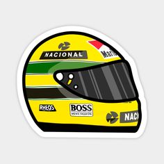 a yellow helmet sticker with the words, racing on it