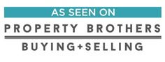 the words as seen on property brothers buying + selling are shown in blue and white