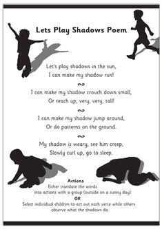 a poem written in black and white with the words let's play shadows poem