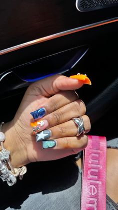 Sweet 16 Nails, Acrylic Nail Set, Punk Nails, Duck Nails, Drip Nails, Colored Acrylic Nails, Girly Acrylic Nails, Short Square Acrylic Nails