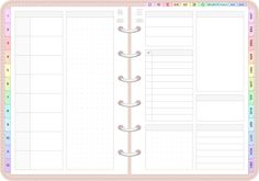 the pink planner book is open and has two pages on each side, with arrows pointing up