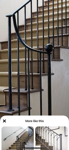 an image of a staircase with metal handrails and wood treading on it