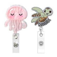 PRICES MAY VARY. 【Material】Turtle and Jellyfish retractable badge reel is made of high-quality acrylic, and the rope is mainly made of high-quality nylon material, which is strong and durable. They are lightweight and feature serrated alligator clips that will never drop your ID. 【Retractable Convenience】Retractable badge reel, diameter about 3.5 cm/1.4 inches, retractable length 24 inches (60 cm) (there is a certain error in manual measurement), which lets you scan cards or take out keys to ope Nursing Badge Clips, Disney Badge Reels, Nursing Aesthetic, Nursing Things, Cute Badges, Nursing Gifts, Nurses Office, Nurse Aesthetic, Cute Badge Reel