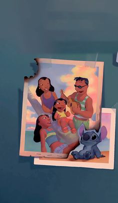 the family is hanging on the wall next to each other with their child's picture