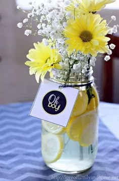 a collage of photos with flowers and cakes in jars on the table, including lemons