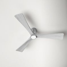 a white ceiling fan hanging from the ceiling