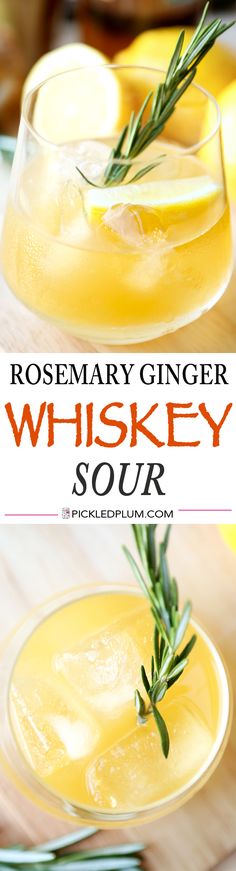 Rosemary Ginger Whiskey Sour Recipe - Tart and refreshing, we love this drink for the holiday season! | pickledplum.com Holiday Cocktail Whiskey, Whiskey Sour Recipe, Holiday Drinks Alcohol, Awesome Appetizers, Alcholic Drinks, Holiday Drink, Whiskey Sour, Whiskey Drinks, Fancy Drinks