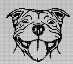 a black and white dog's face is shown in the shape of a cross stitch pattern