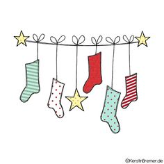 christmas stockings hanging on a line with stars