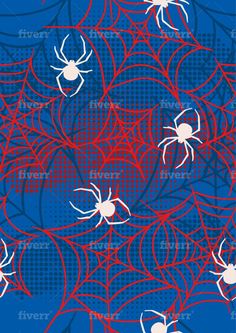 spider webs on blue background with red and white colors