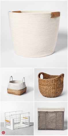 several different types of baskets with handles and handles on each side, including a basket for storage