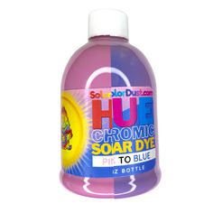 a bottle of soap that is pink and blue with the word'hue'on it